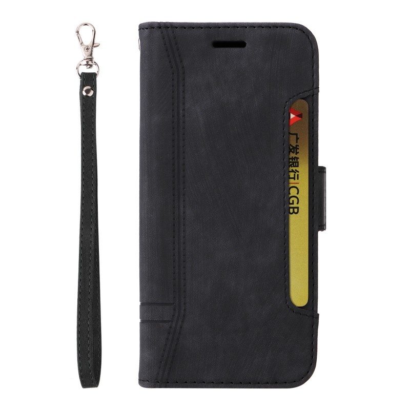 iPhone Compatible Flip-style Card Slot Phone Case with Wrist Strap and Buckle